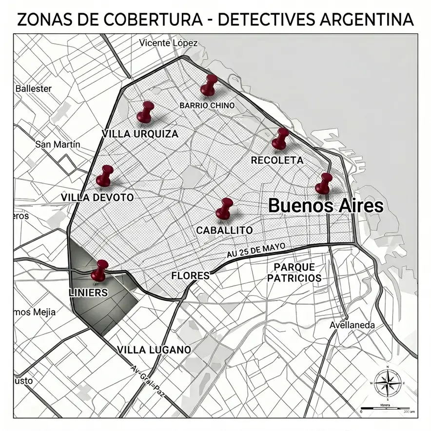 Mapa de cobertura de investigaciones privadas en Buenos Aires CABA y Gran Buenos Aires